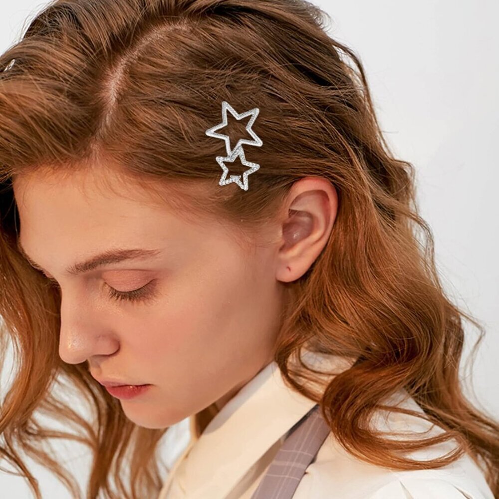 2Pcs Hollow Star Hair Clips, Non-Slip Metal Geometric Hairpin, Elegant Rhineston - Picture 6 of 6